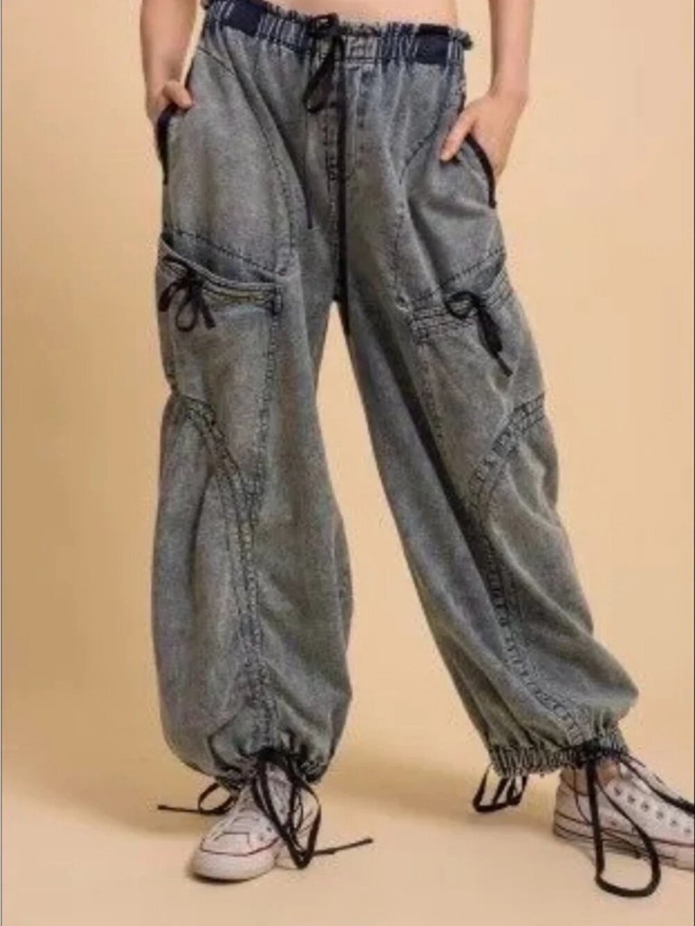 NWT Blue Velvet Denim Cargo Jogger Pants Adjustable Bottom size- LARGE